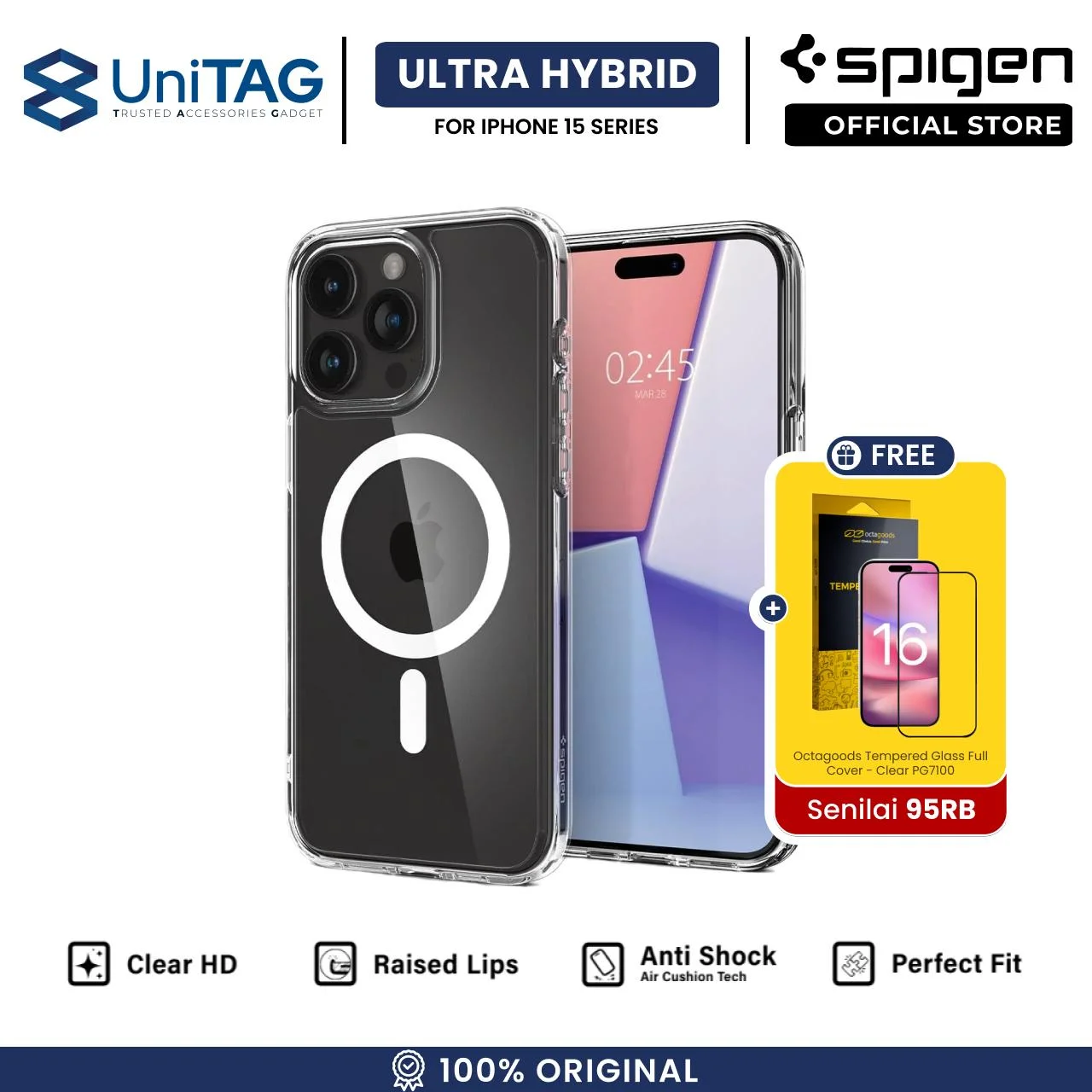 Case iPhone 15 Pro Max Plus Spigen Ultra Hybrid MagSafe Clear Casing