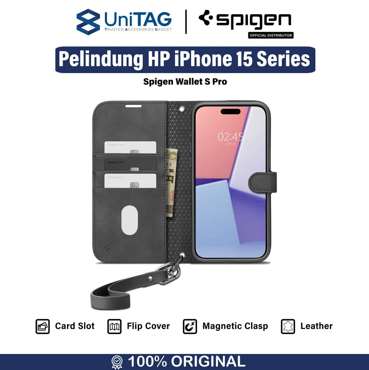 Case iPhone 15 Pro Max Plus Spigen Wallet S Pro Card Slot Cover Casing
