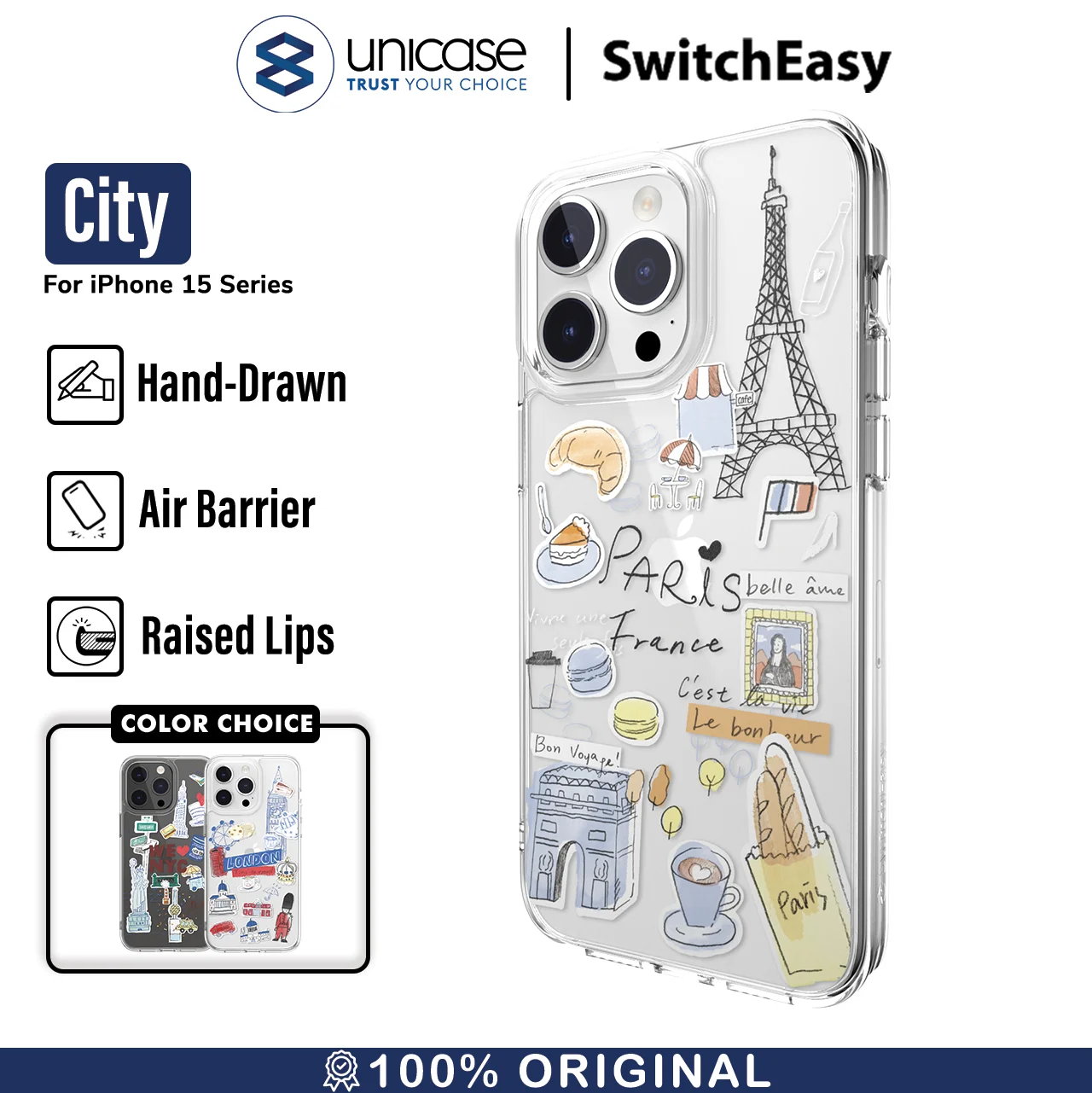 Case iPhone 15 Pro Max Plus SwitchEasy City Slim Motif Clear Casing