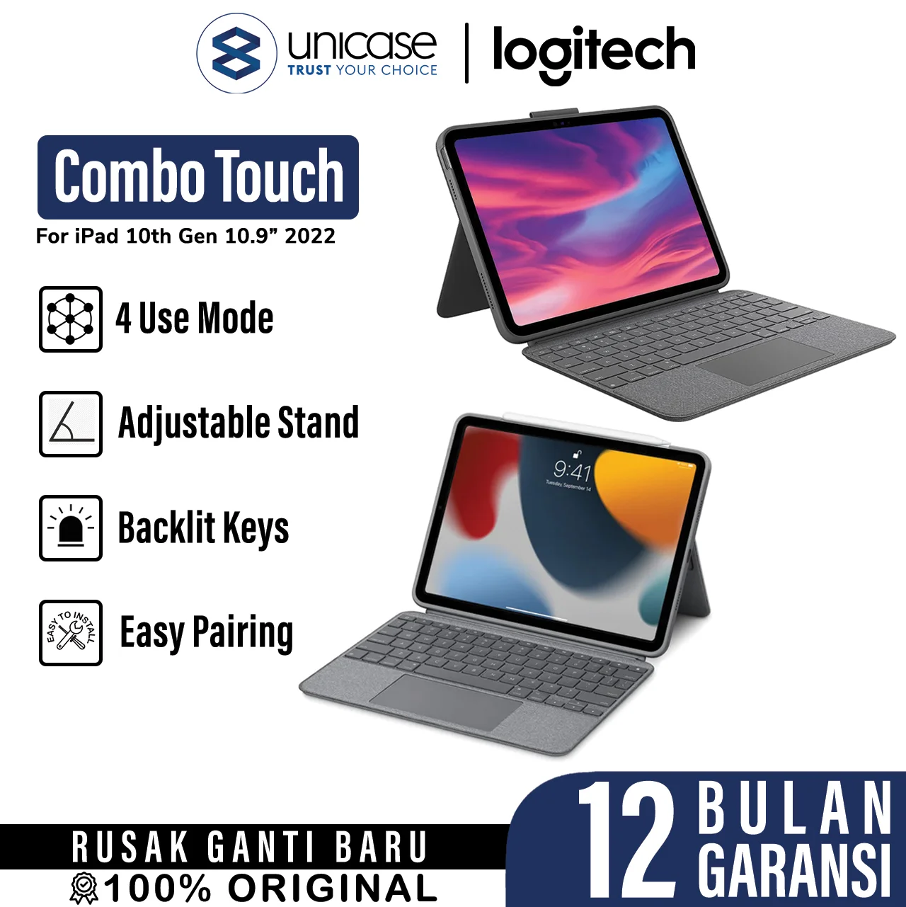 Case Keyboard for iPad 10th Gen 10.9 Logitech Combo Touch Cover Casing