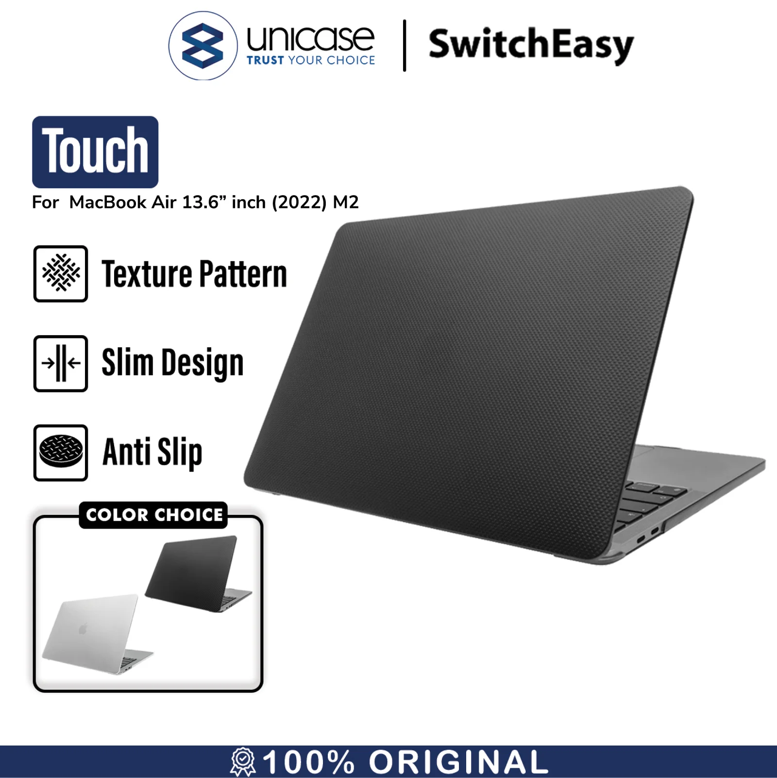 Case Macbook Air 13.6 M2 2022 SwitchEasy Touch Slim Hard Cover Casing