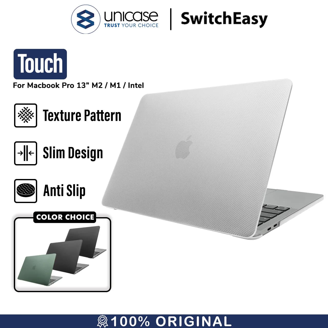 Case Macbook Pro 13 M2/M1/Intel 2022-2016 SwitchEasy Touch Hard Cover