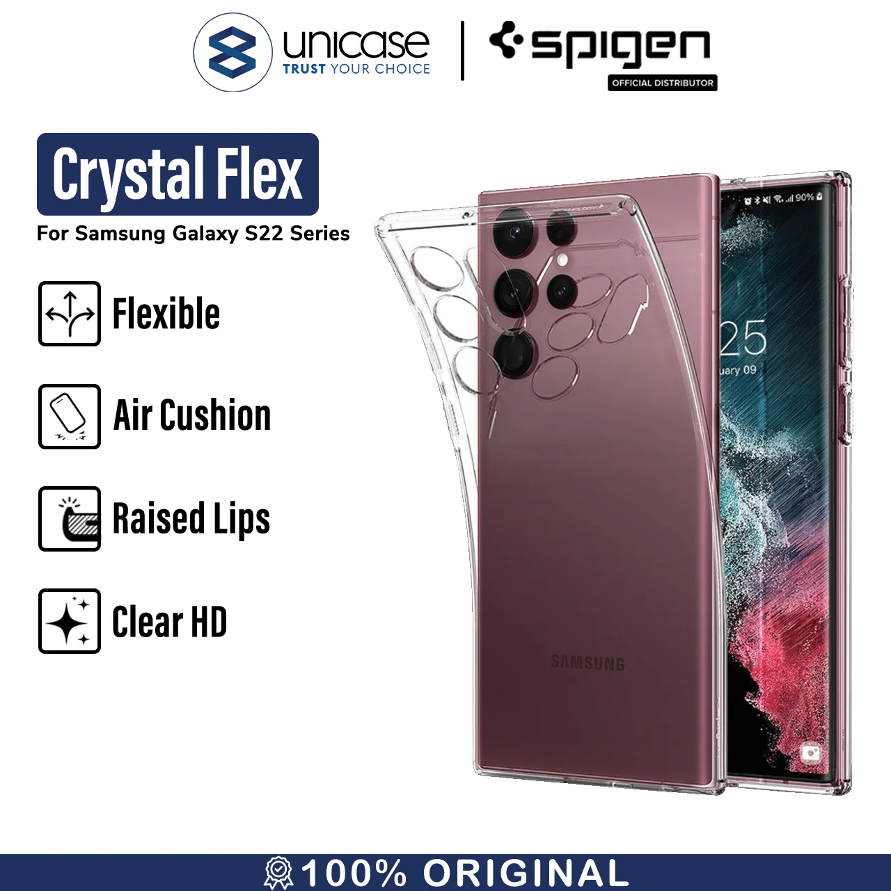 Case Samsung Galaxy S22 Ultra Plus Spigen Crystal Flex Clear Casing