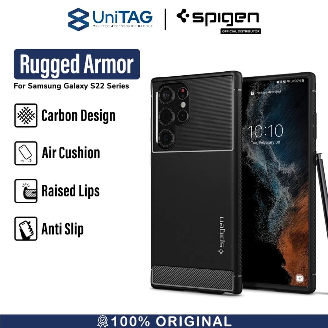 Case Samsung Galaxy S22 Ultra Plus Spigen Rugged Armor Carbon Casing