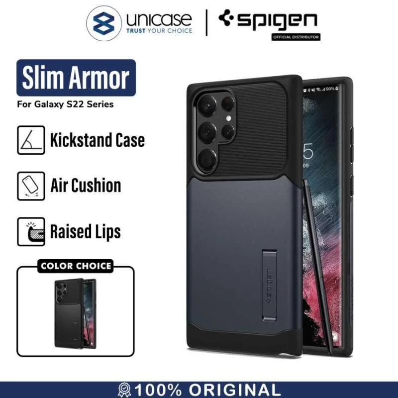 Case Samsung Galaxy S22 Ultra Plus Spigen Slim Armor Stand Casing