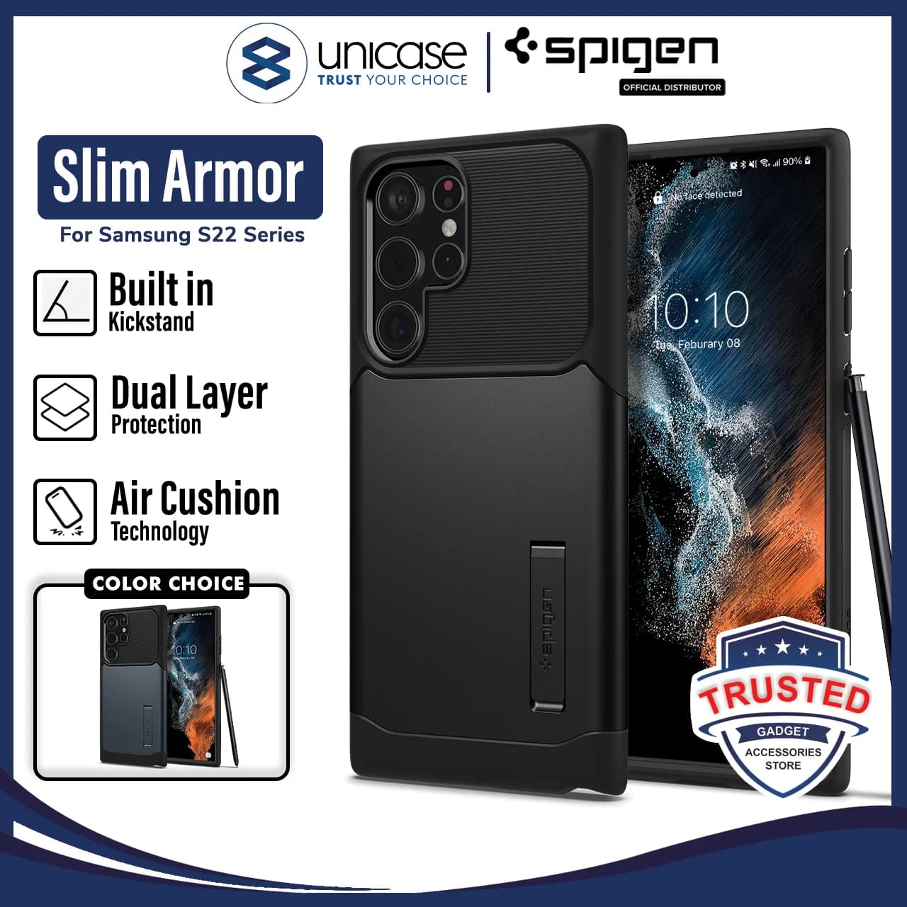 Case Samsung Galaxy S22 Ultra Plus Spigen Slim Armor Stand Casing