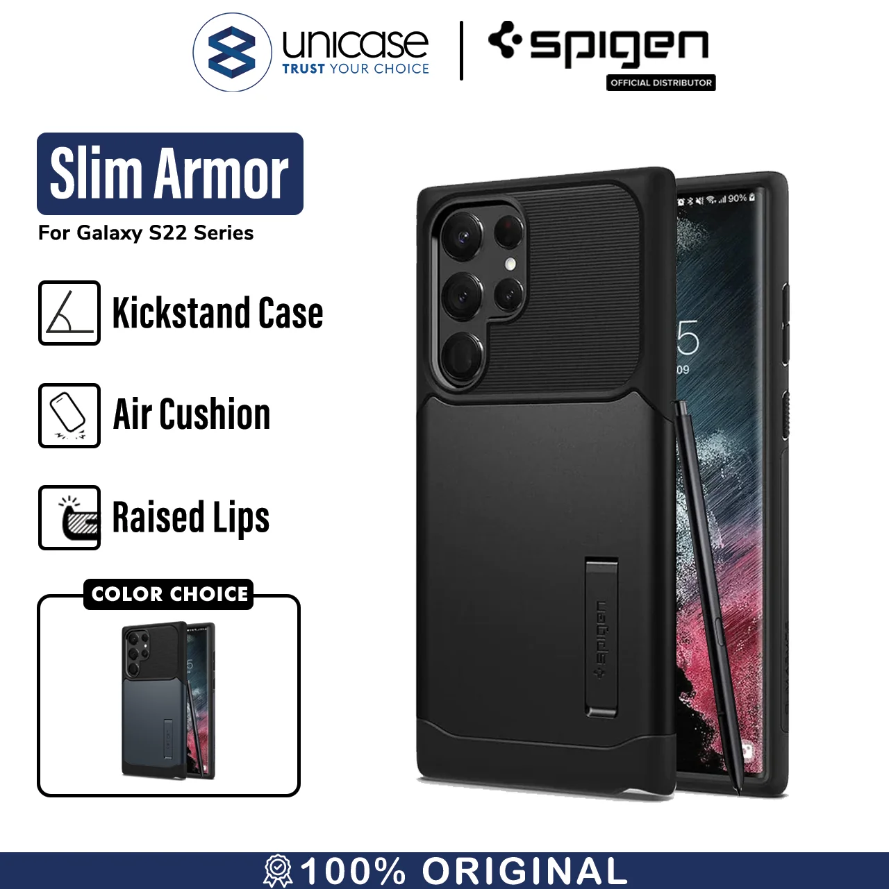 Case Samsung Galaxy S22 Ultra Plus Spigen Slim Armor Stand Casing