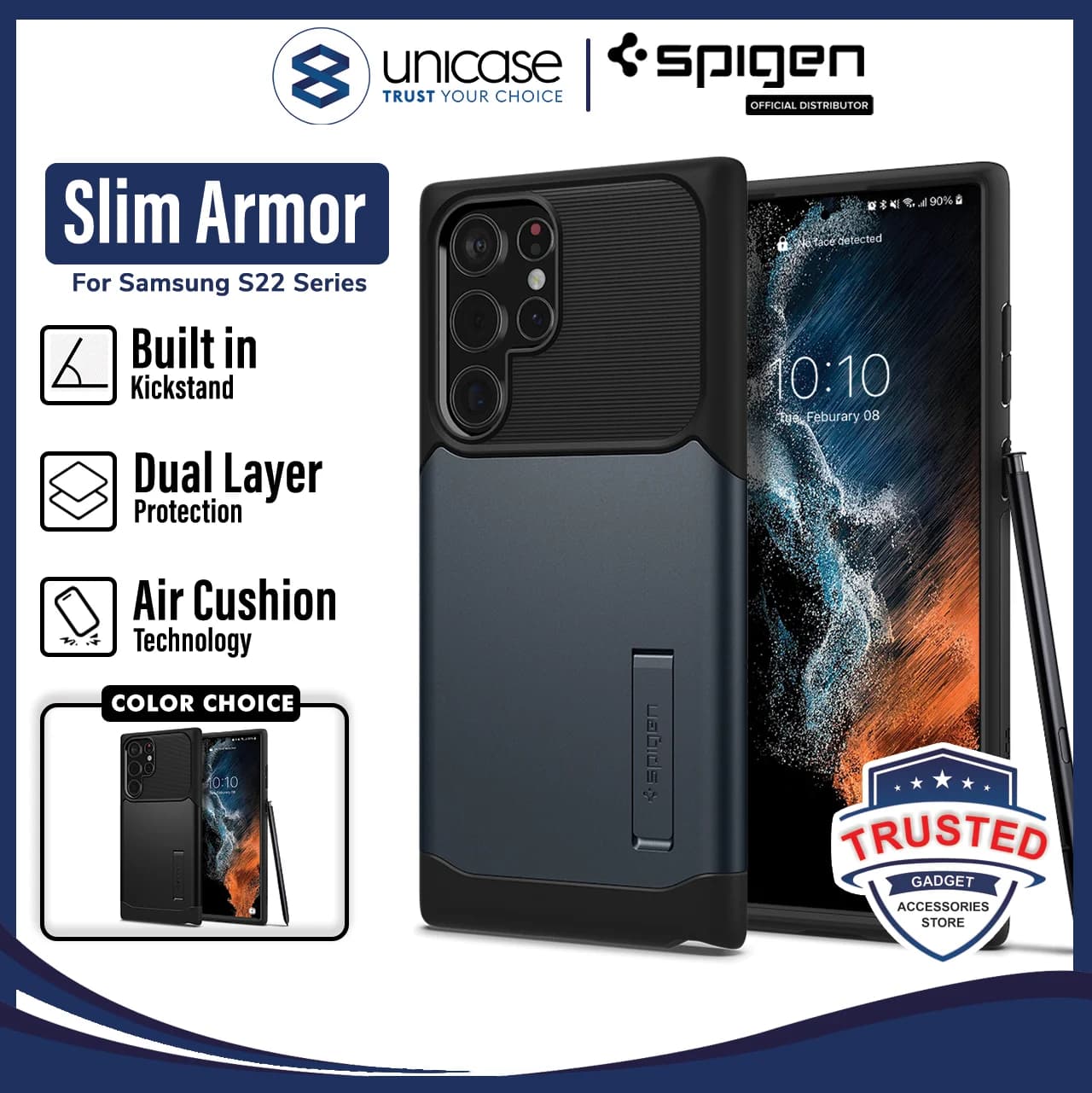 Case Samsung Galaxy S22 Ultra Plus Spigen Slim Armor Stand Casing