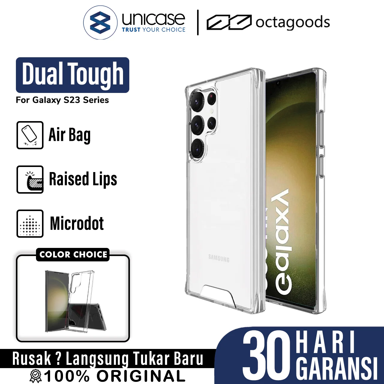 Case Samsung Galaxy S23 Ultra Plus OctaGoods Dual Tough Clear X Casing