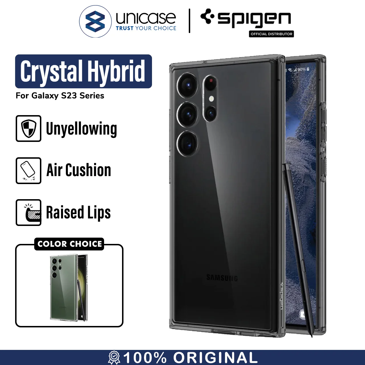 Case Samsung Galaxy S23 Ultra Plus Spigen Crystal Hybrid Clear Casing