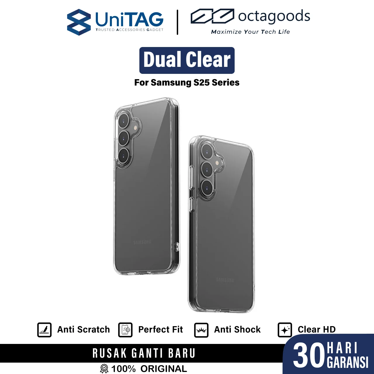 Case Samsung Galaxy S25 Ultra Plus Octagoods Dual Clear Magnetic Anti Crack Shock Slim Cover Casing