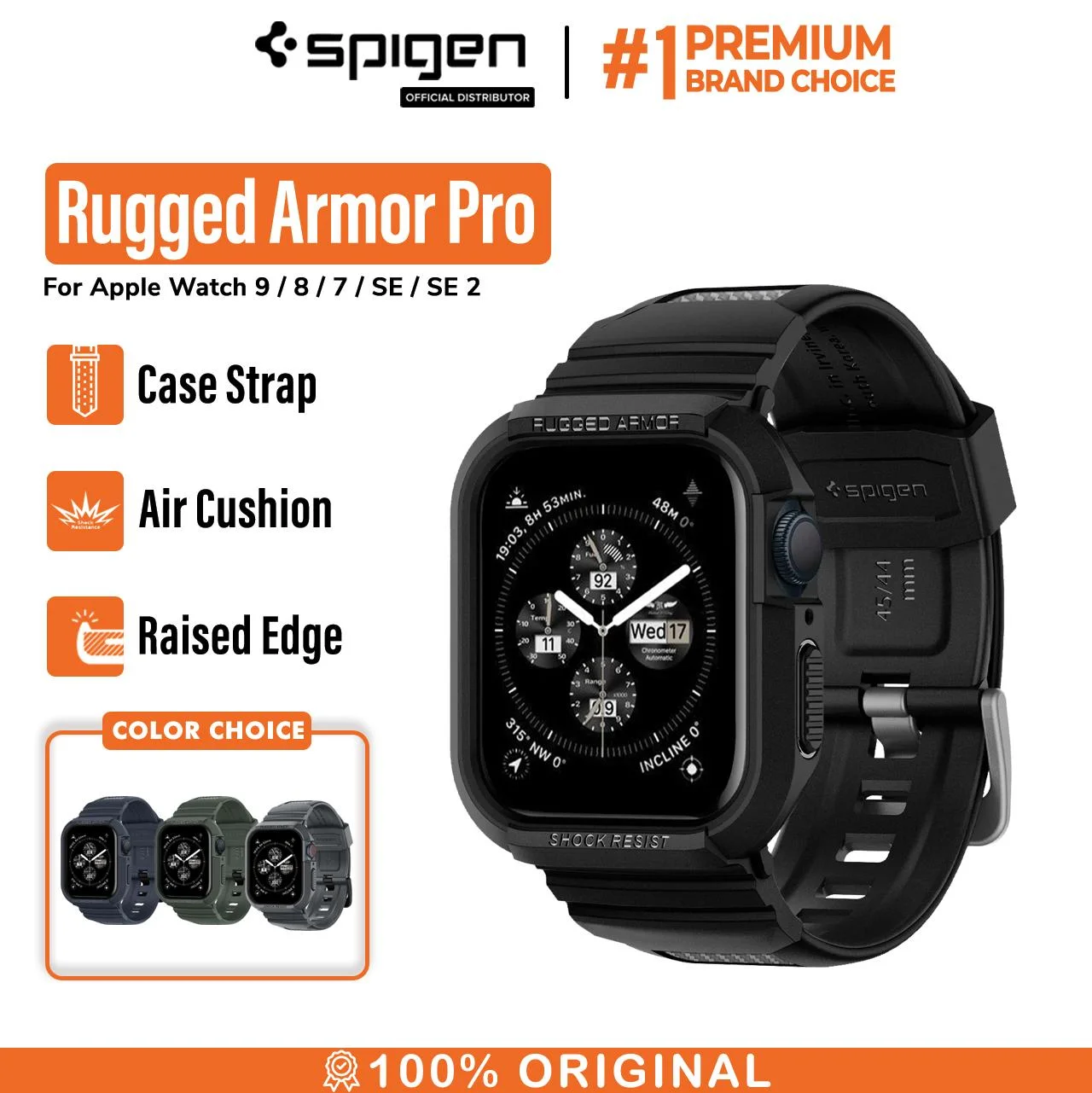 Case Strap Apple Watch 9/8/SE 2 45/44/41/40mm Spigen Rugged Armor Pro