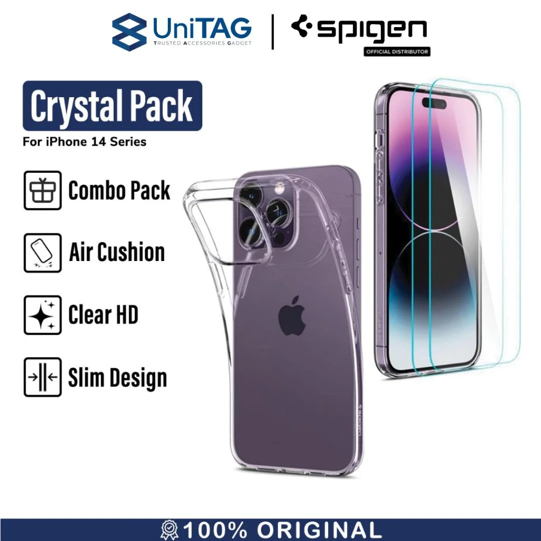 Case / Tempered Glass iPhone 14 Pro Max Plus Spigen Crystal Pack Clear