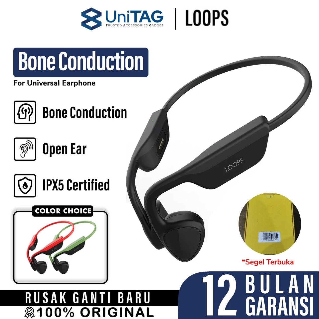 Loops Earphone Bone Conduction X07-1 - Black (Garansi TAM 12 Bulan)