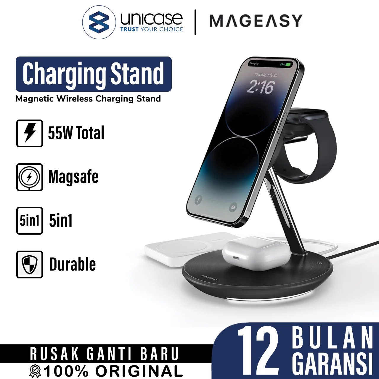 Magnetic Wireless Charging MagEasy PowerStation 5 in 1 Stand Holder
