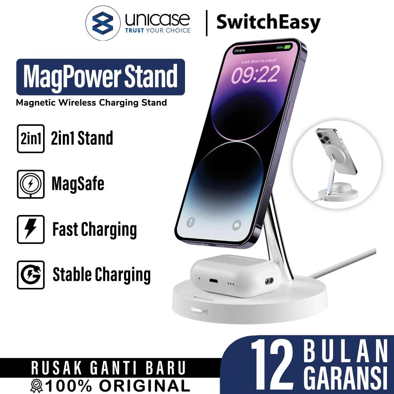 Magnetic Wireless Charging SwitchEasy MagPower 2 in 1 Stand Dock Pad