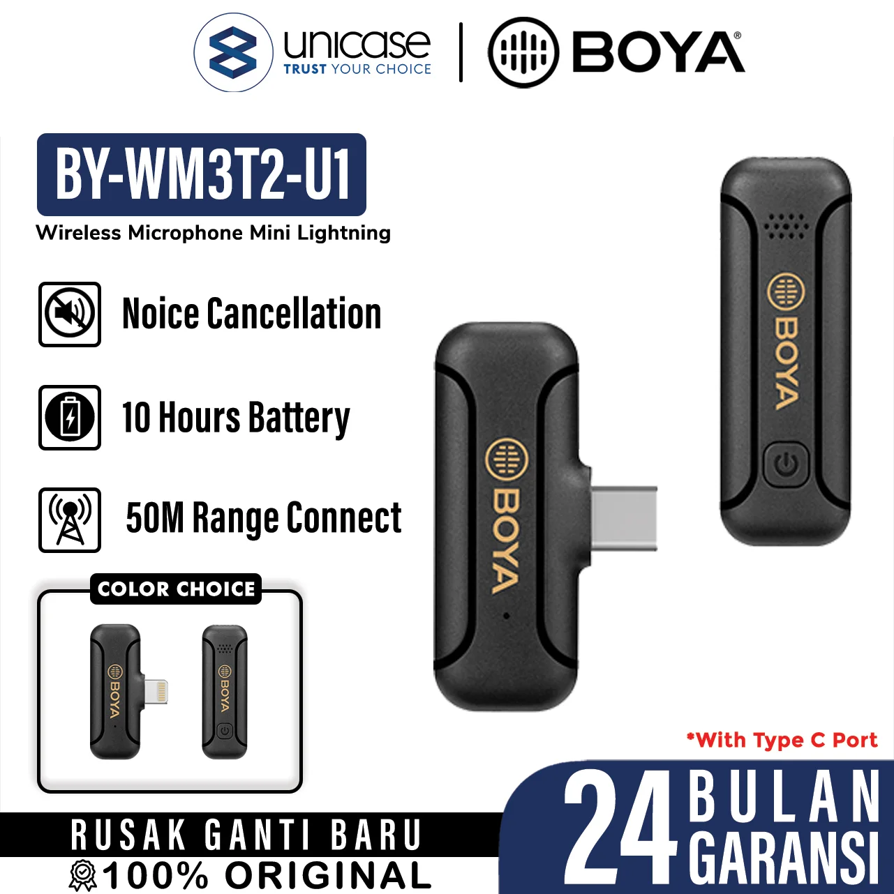 Microphone Wireless Boya BY-WM3T2-U1/D1 Mic USB C Lightning Clip On