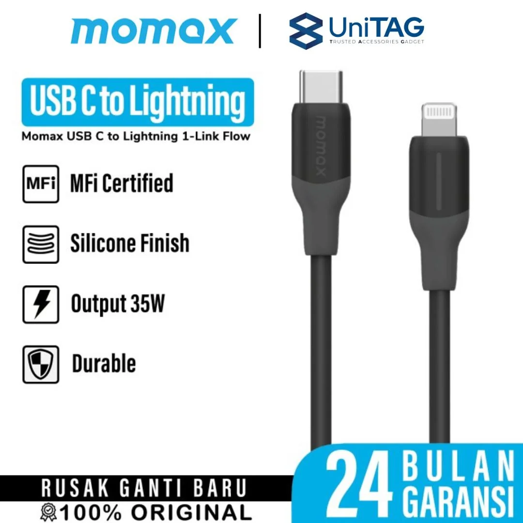 Momax Kabel Charger Lightning - USB C 1-Link Flow 1.2m - Black DL53D-1