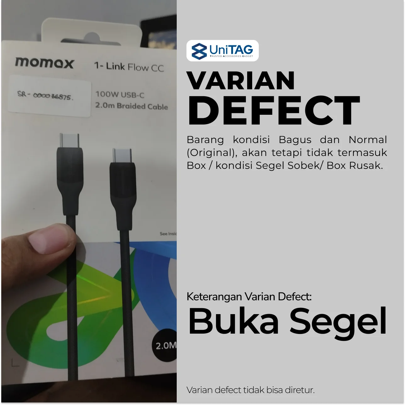 Momax Kabel Charger USB C - USB C 100W 1-Link Flow 2m - Black DC25D-1