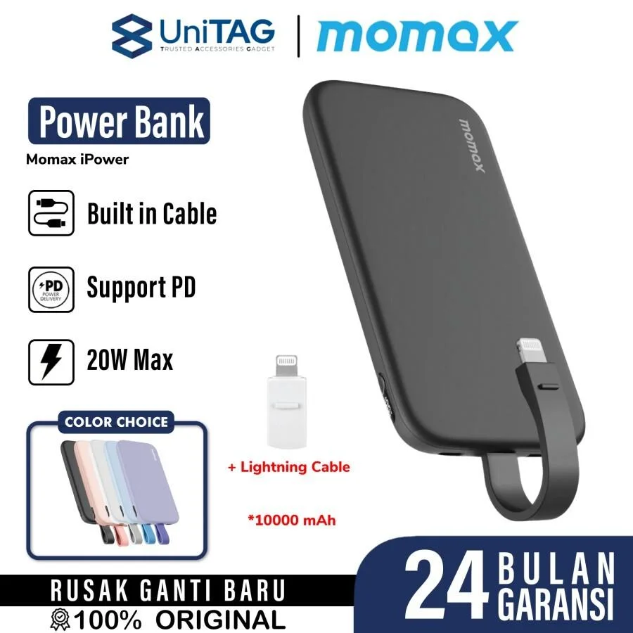 Powerbank Momax iPower PD 3 10000mAh 20W QC 3.0 USB C Lightning Cable