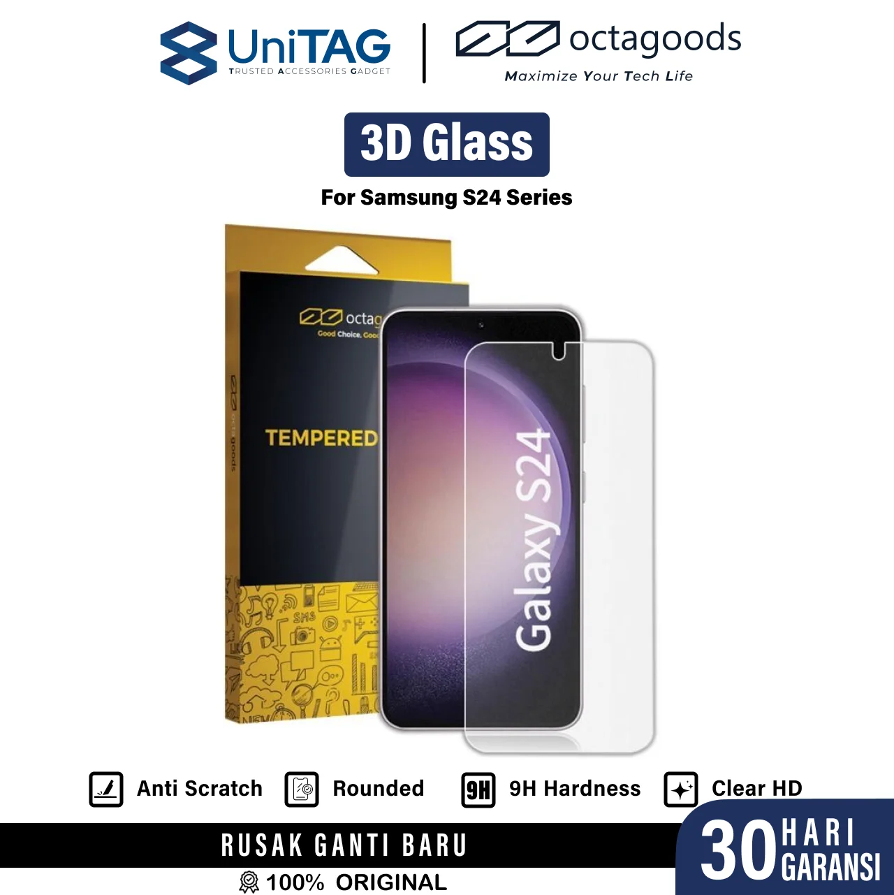 Octagoods Galaxy S24 Tempered Glass 2.5D Full Cover - Clear SX7273-1