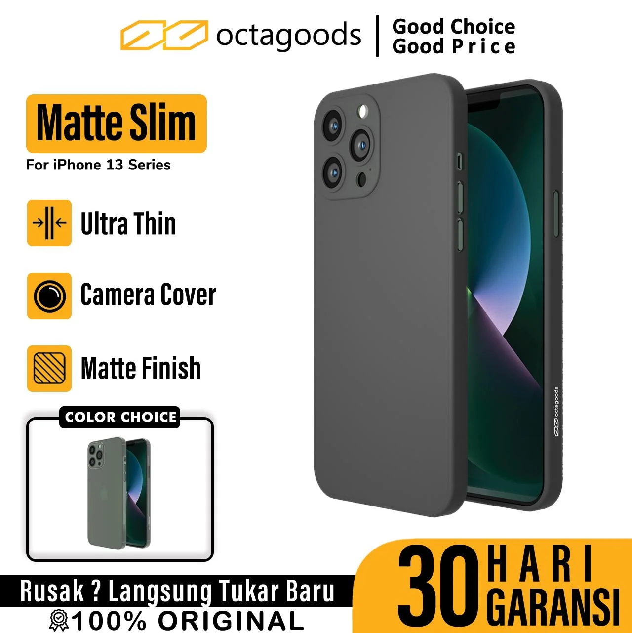 Case iPhone 13 Pro Max Mini Octagoods Matte Slim Hardcase Camera Cover