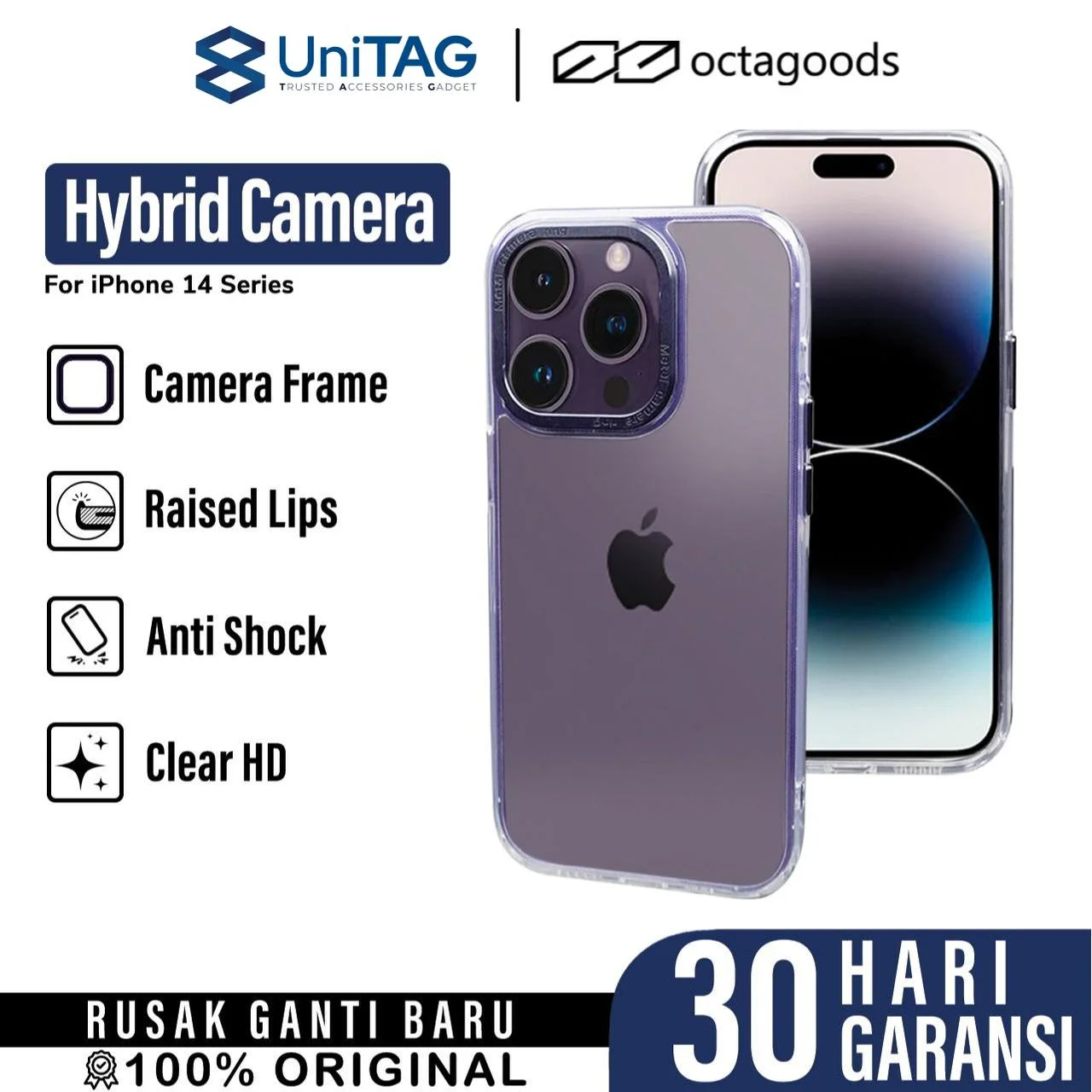 Case iPhone 14 Pro Max Plus OctaGoods Hybrid Camera Frame Clear Casing
