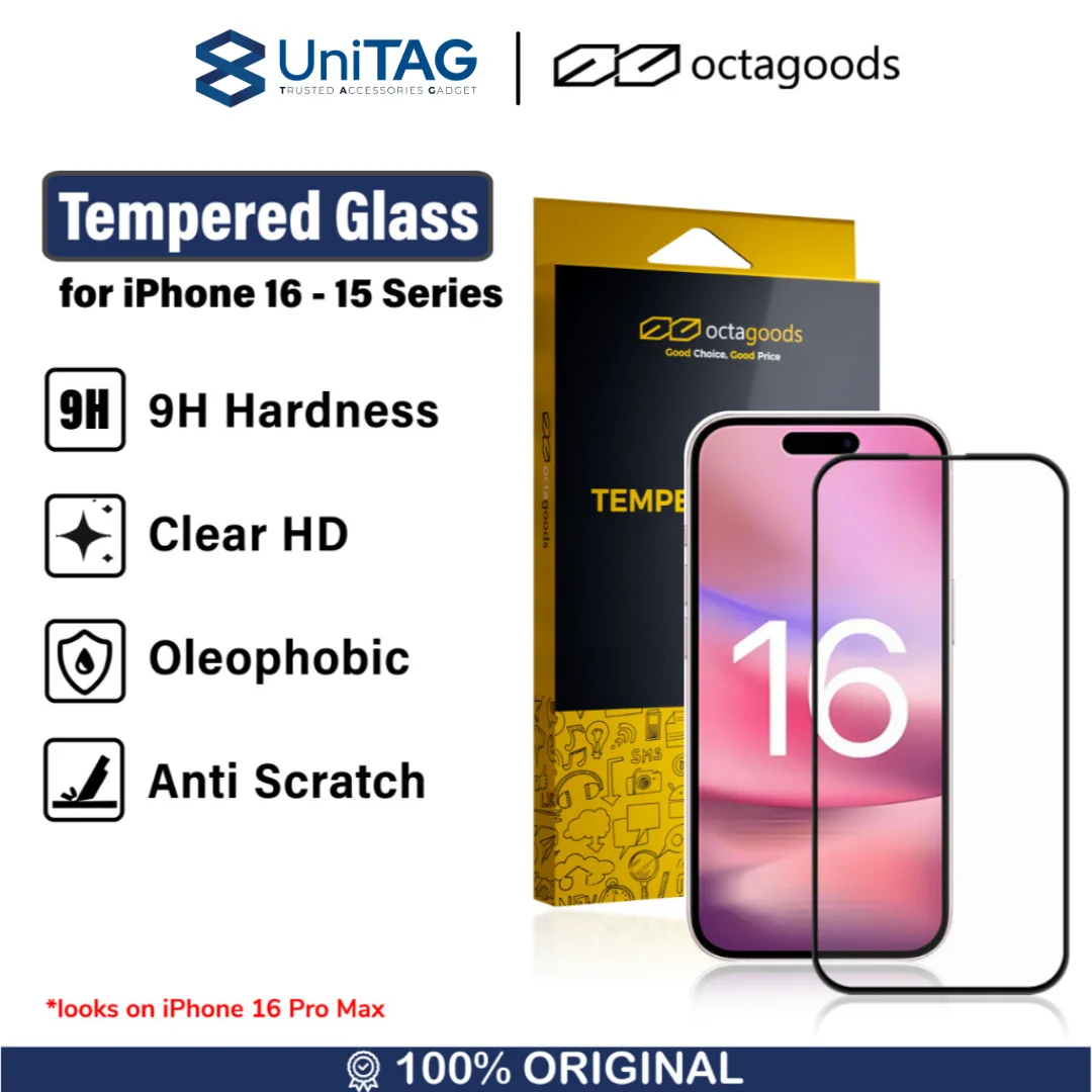 Tempered Glass iPhone 15 Pro Max Plus Octagoods 2.5D/3D Full Cover 9H