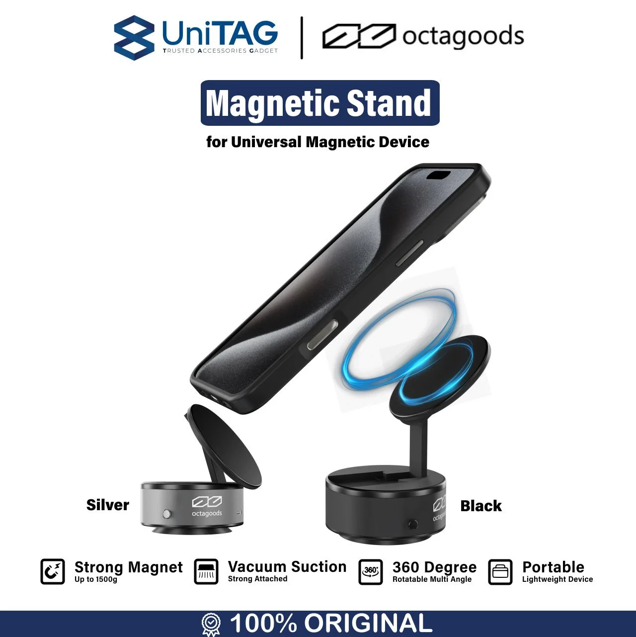Octagoods Universal Phone Holder Magsafe Vacuum Suction 360 M12 - Black