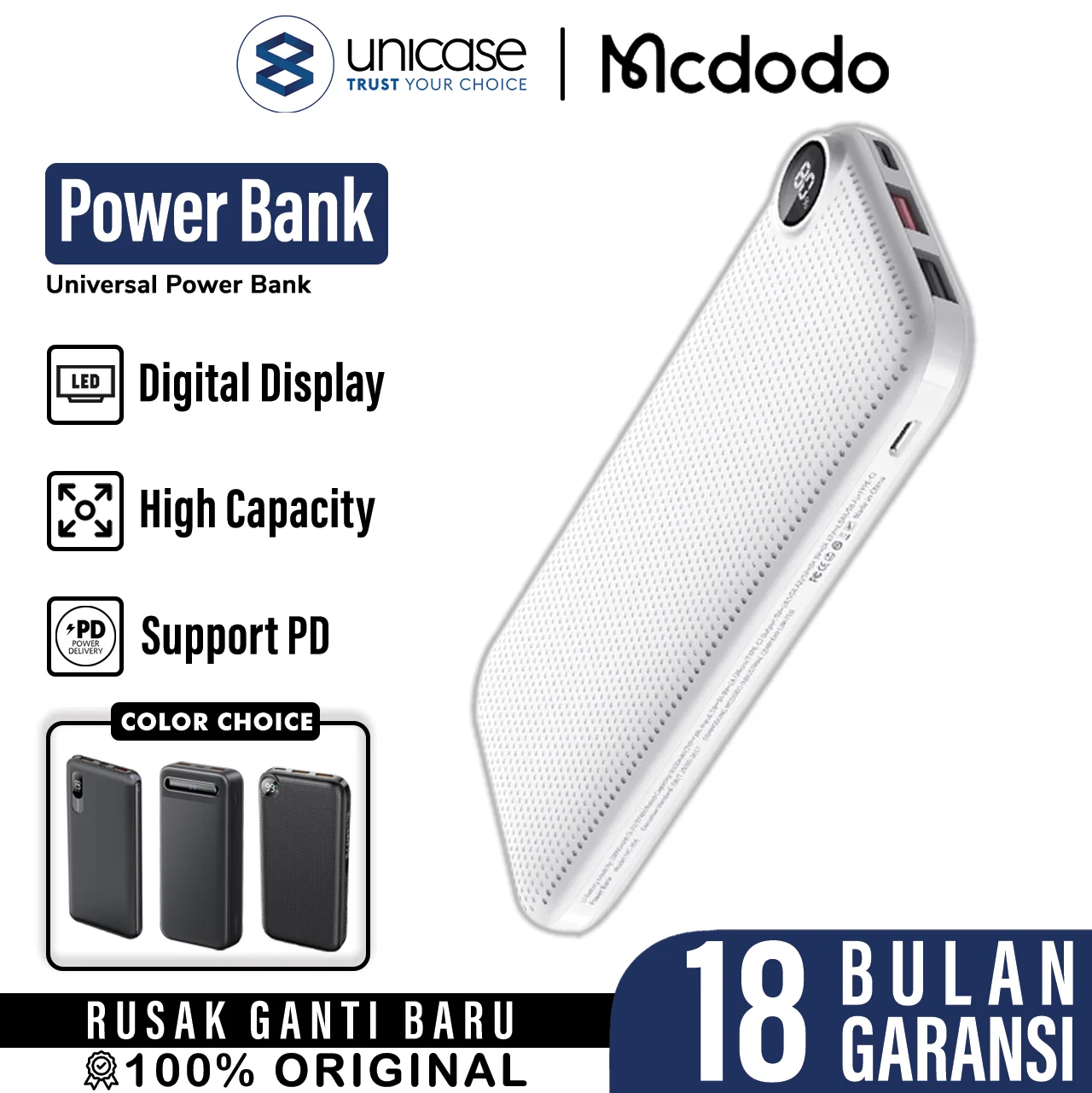 Powerbank MCDODO 20000mAh/10000mAh 22.5W PD QC 3.0 Fast Charge USB A/C
