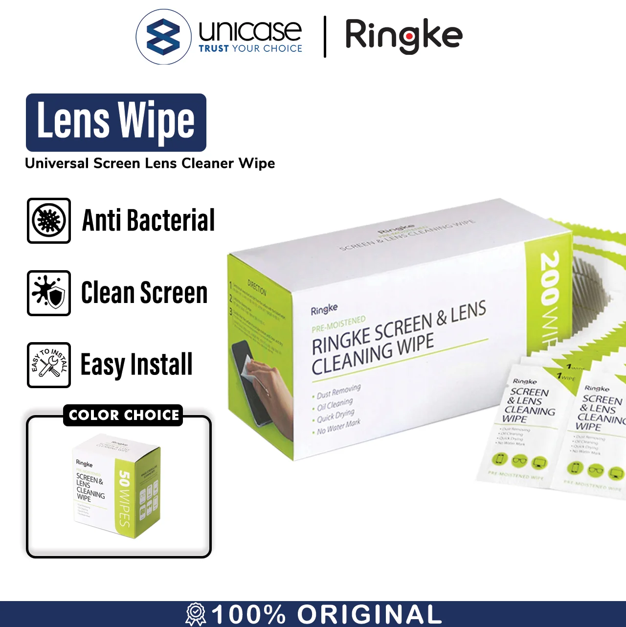 Ringke Screen & Lens Cleaner Wipe Pembersih Layar HP 50P (1 Box)