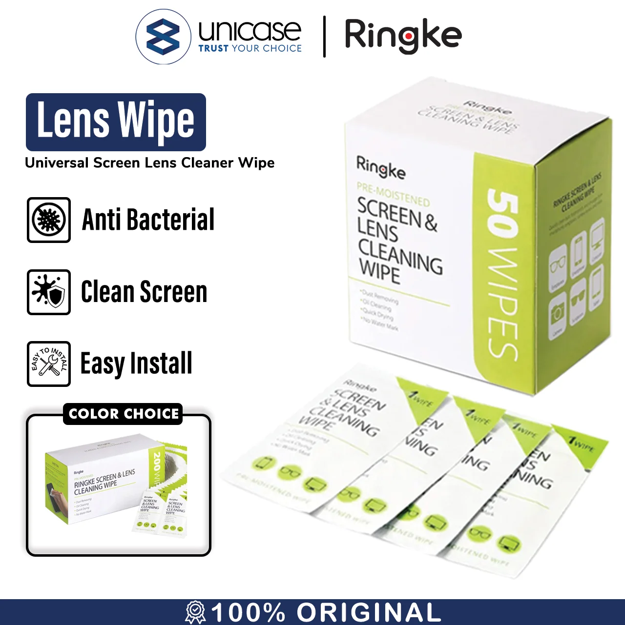 Ringke Screen & Lens Cleaner Wipe Pembersih Layar HP 50P (1 Box)