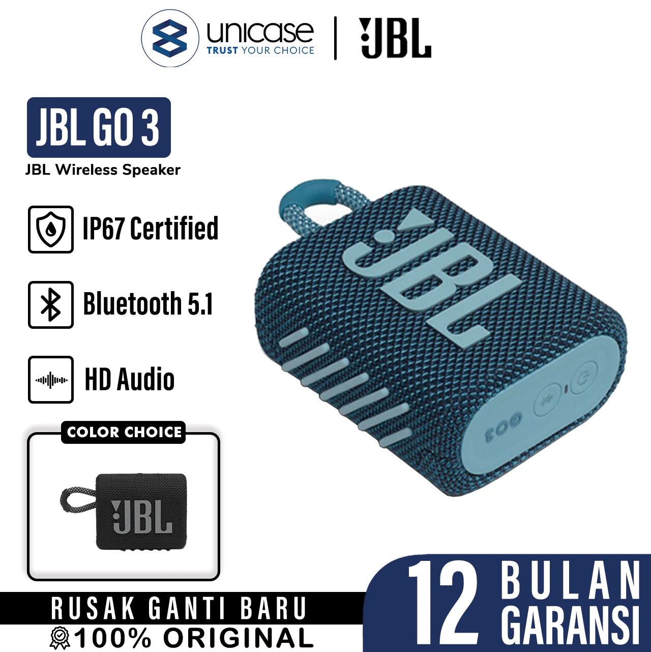 Speaker Wireless/Bluetooth Waterproof JBL GO 3 Mini Portable HD Audio