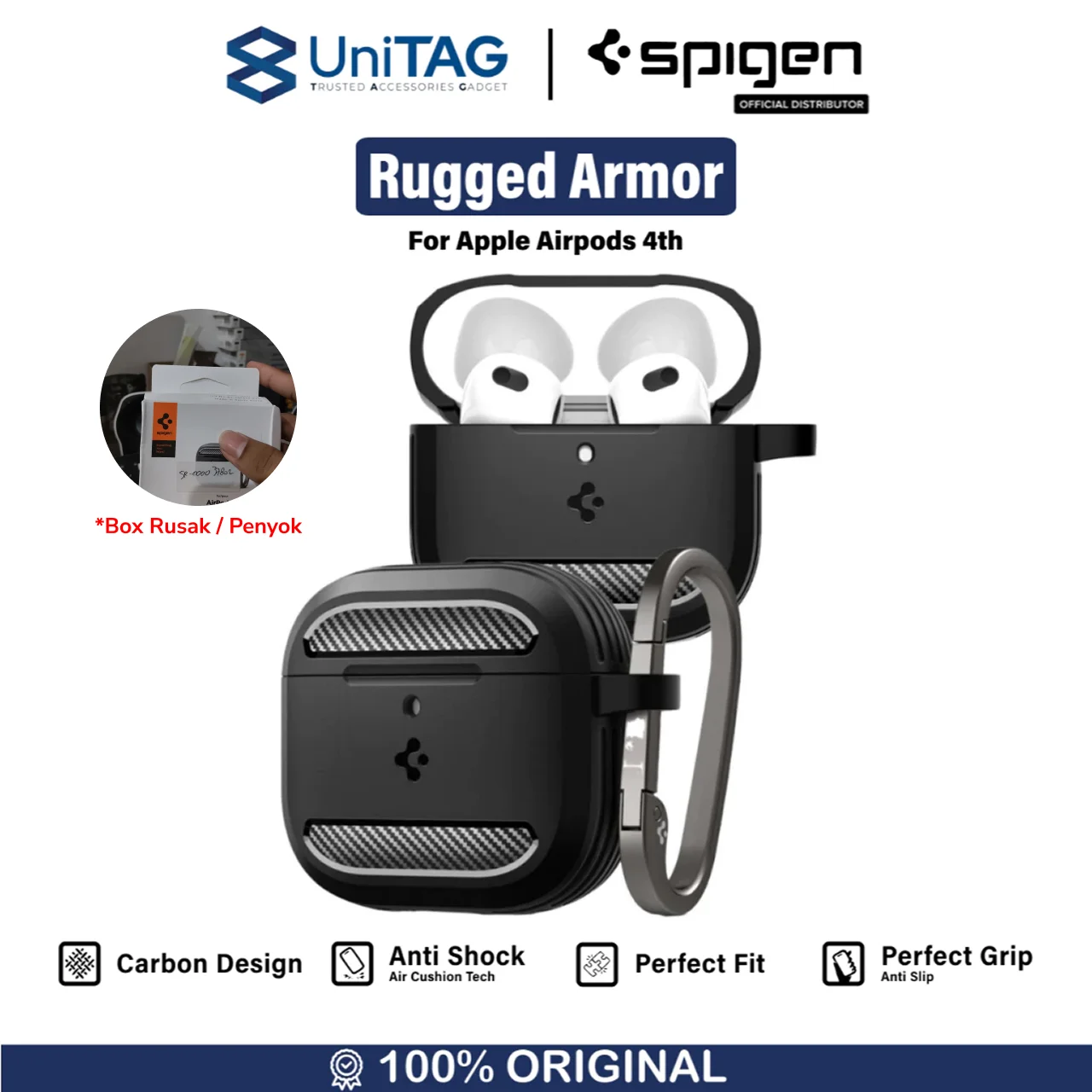 Spigen AirPods 4th Case Rugged Armor - Matte Black ACS08642-1