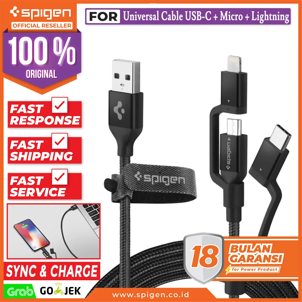 Spigen Cable USB-C + Micro + Lightning Essential C10i3 ORIGINAL Kabel