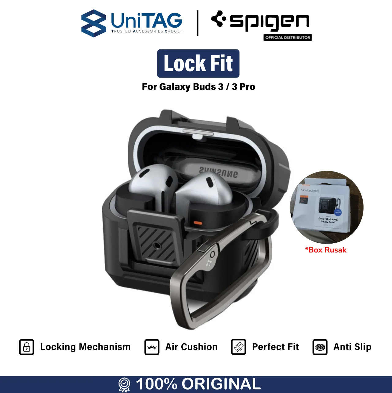 Spigen Galaxy Buds 3 / 3 Pro Case Lock Fit - Matte Black ACS08332-1