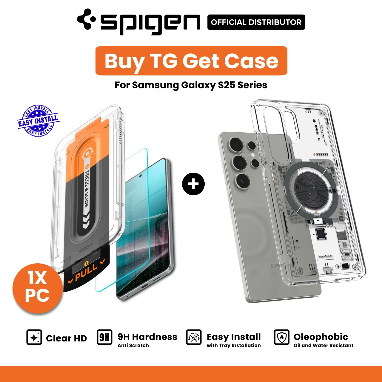Spigen Galaxy S25 Edge Case Magsafe Ultra Hybrid MagFit Neo One - ACS09416 + Spigen Galaxy S25 Edge Tempered Glass with Tray 1 Pack GlastR EZ Fit Pro HD - Transparency AGL09411 (Offline SKU)