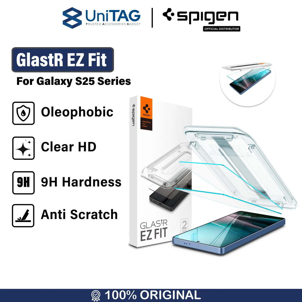 Tempered Glass Samsung Galaxy S25 Ultra Plus Spigen Glas tR EZ Fit Clear HD Anti Gores Protector