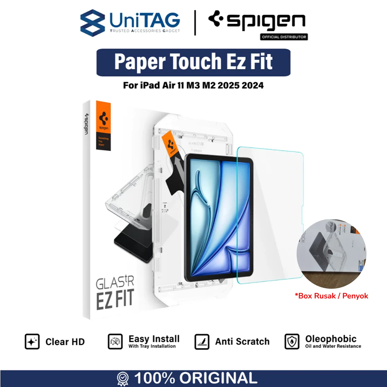 Spigen iPad Air 11" (2024) Screen Protector Paperlike with Tray 1 Pack Paper Touch EZ Fit - Transparency AGL07799-1