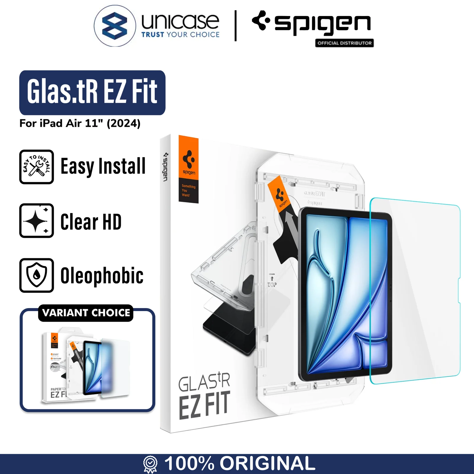 Spigen iPad Air 11" (2025 / 2024) Tempered Glass with Tray 1 Pack Glas.tR EZ Fit - Transparency AGL07798