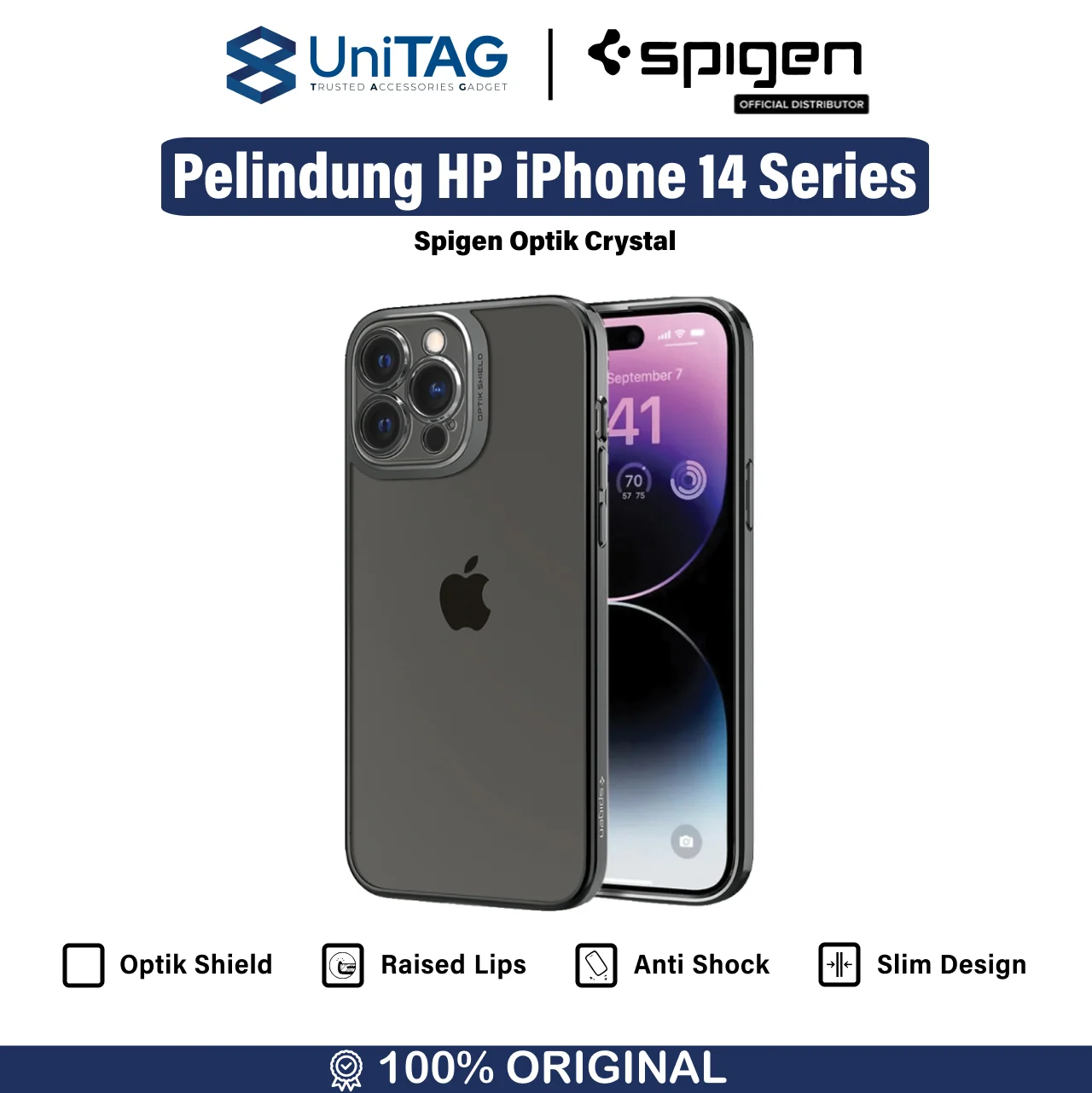 Case Pelindung HP for iPhone 14 Pro Max Plus Spigen Optik Crystal Lens Cover TPU Casing Protector
