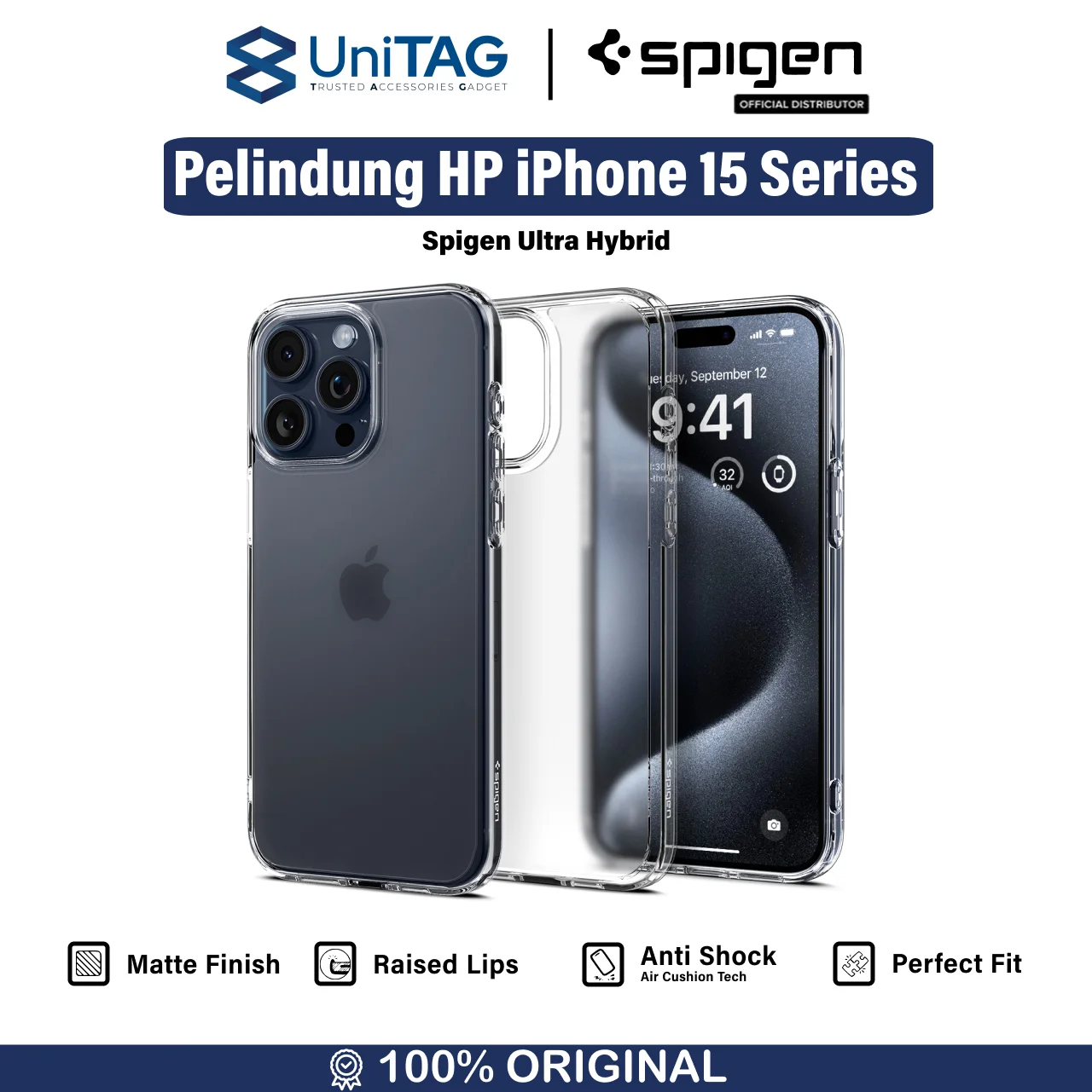 Case iPhone 15 Pro Max Plus Spigen Ultra Hybrid Slim Clear HD Casing