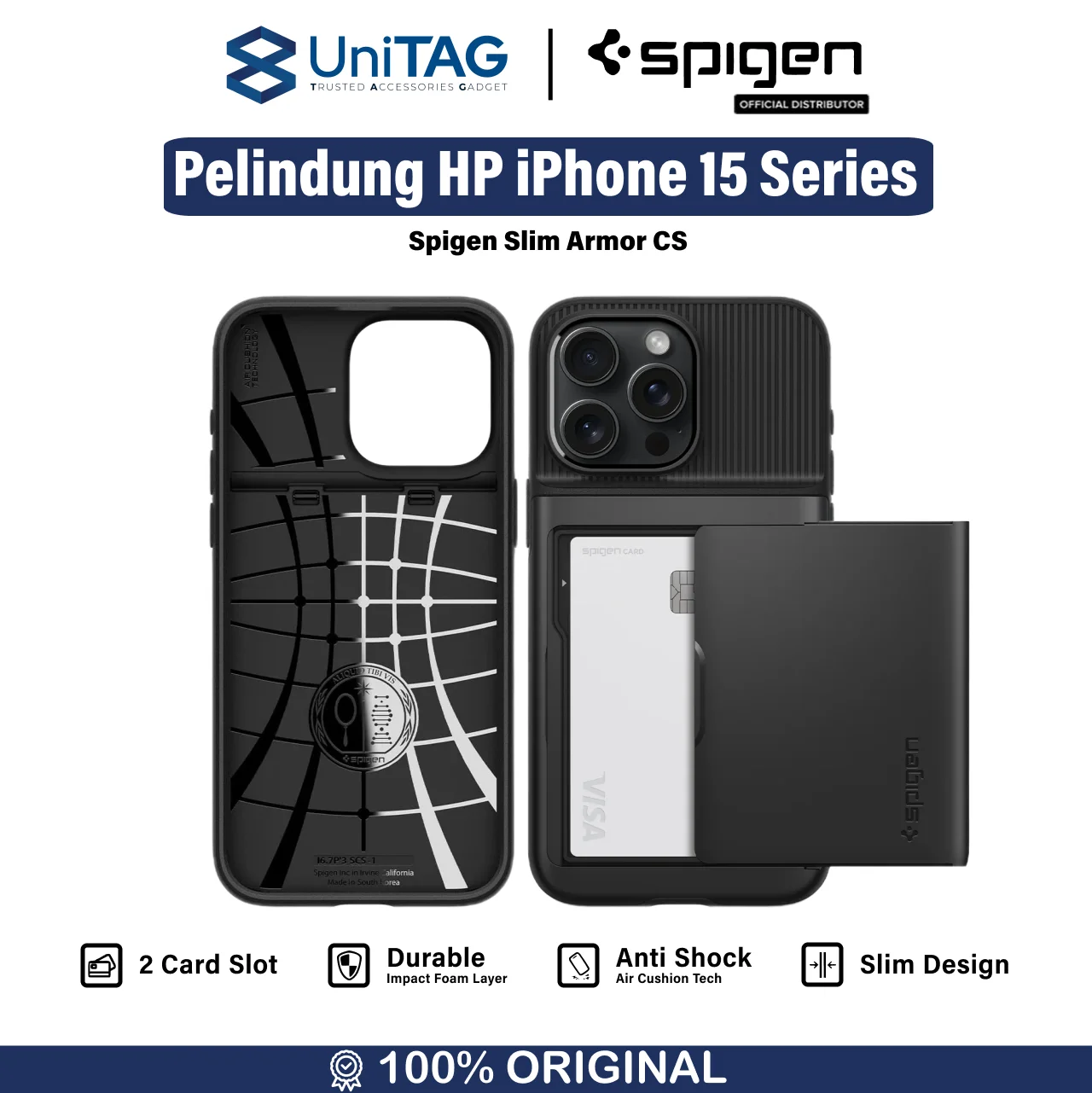 Case iPhone 15 Pro Max Plus Spigen Slim Armor Card Slot Wallet Casing