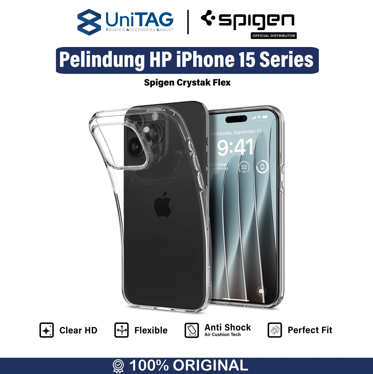 Case iPhone 15 Pro Max Plus Spigen Crystal Flex Clear Slim Soft Casing