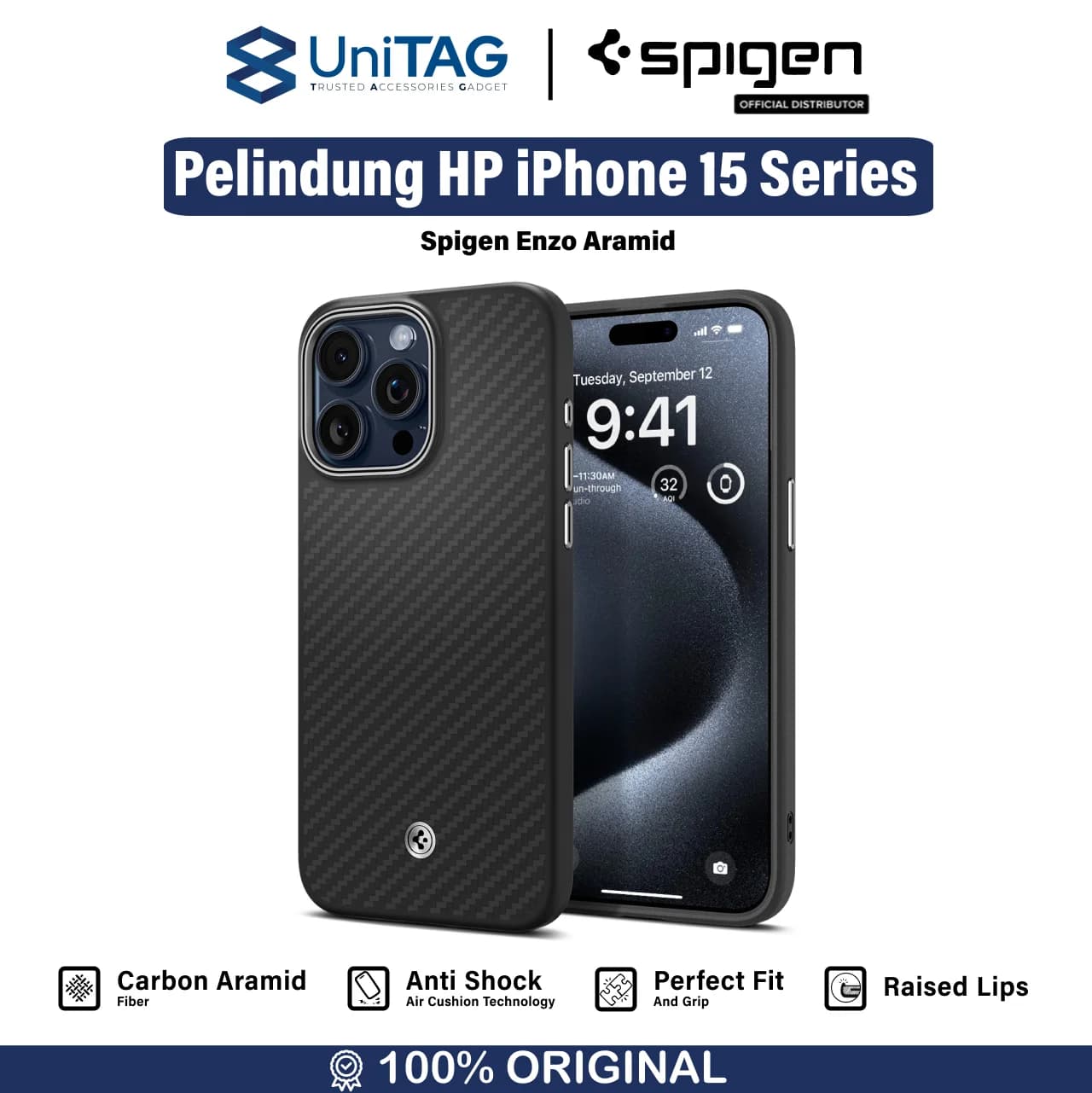 Case iPhone 15 Pro Max Plus Spigen Enzo Aramid Magsafe Carbon Casing