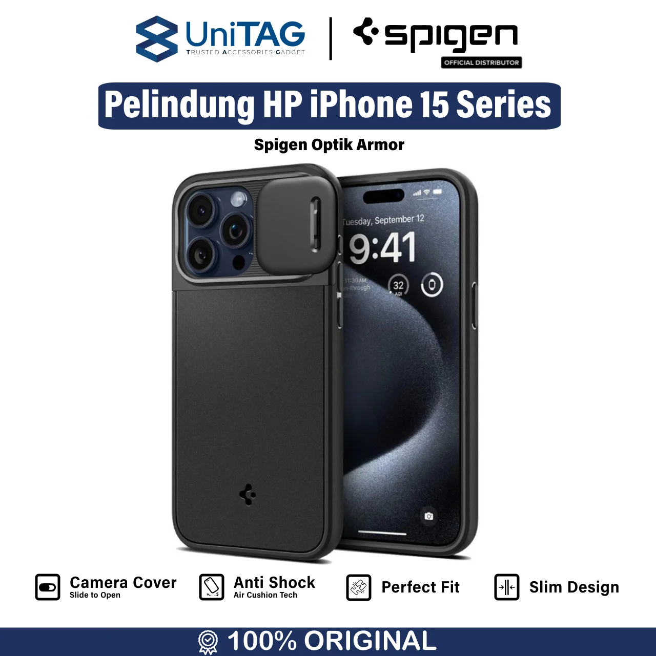 Spigen iPhone 15 Pro Case Magsafe + Camera Cover Optik Armor MagFit - Black ACS07184-1