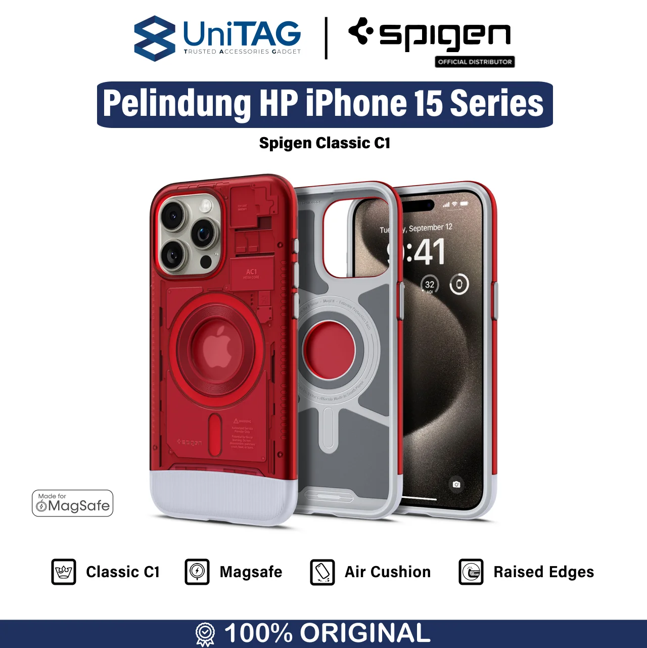 Case iPhone 15 Pro Max Plus Spigen Classic C1 MagSafe Anti Shock Crack