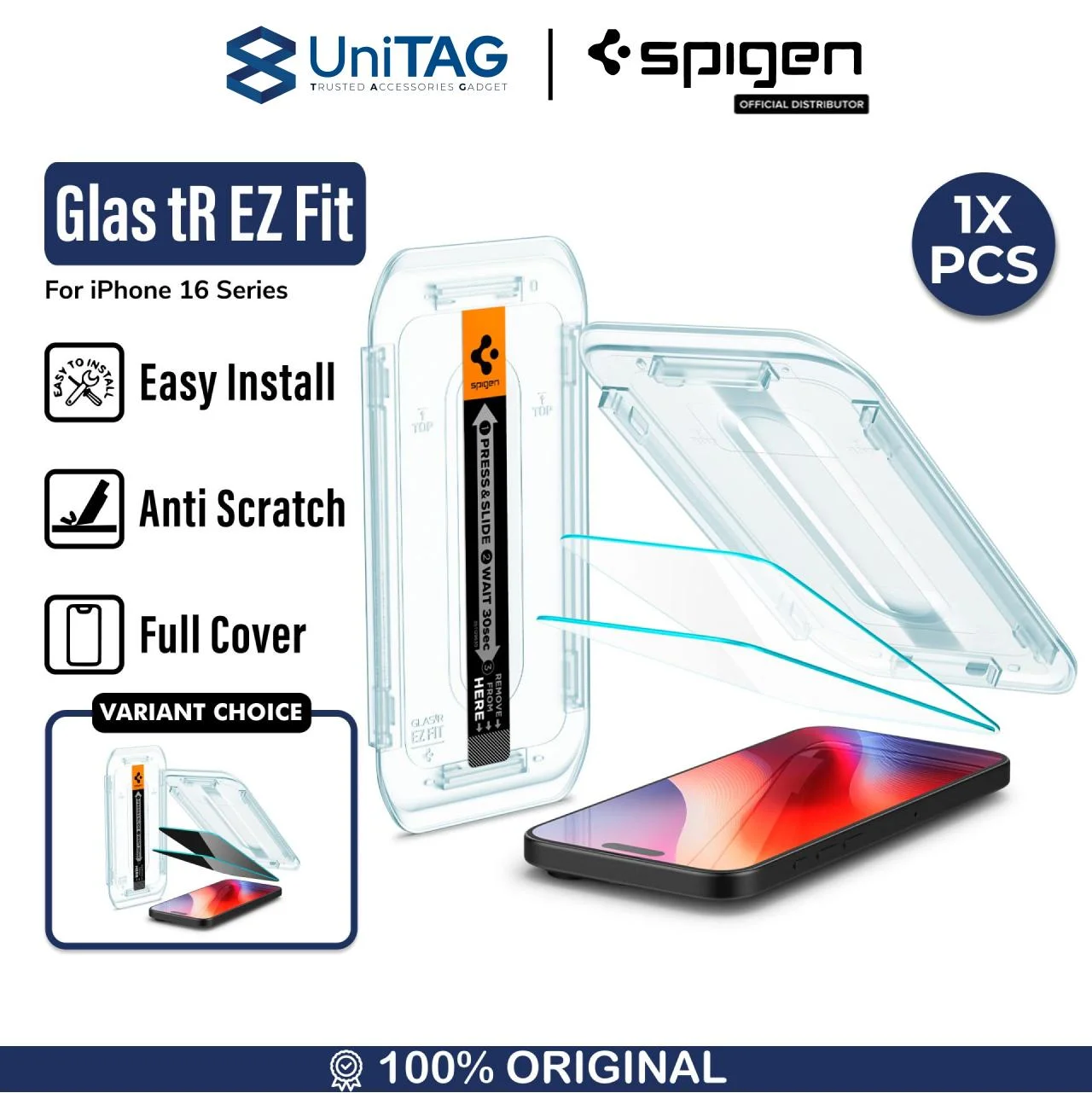 Spigen iPhone 16 Pro Max Tempered Glass Privacy with Tray 2 Pack GlastR EZ Fit - Privacy AGL07908-1
