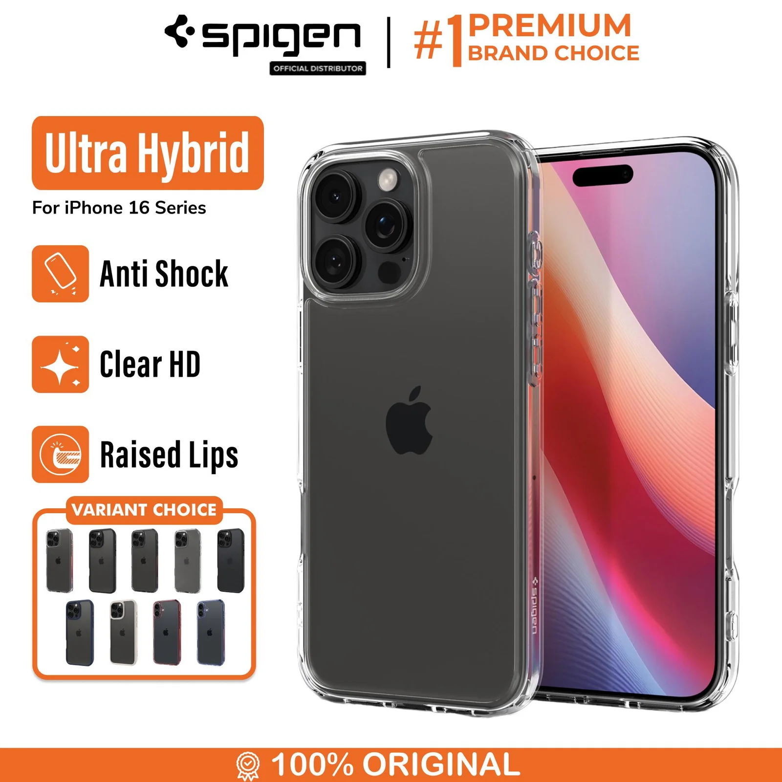 Case iPhone 16 Series Pro Max Plus Spigen Ultra Hybrid Clear Matte Slim Anti Crack Shock Casing