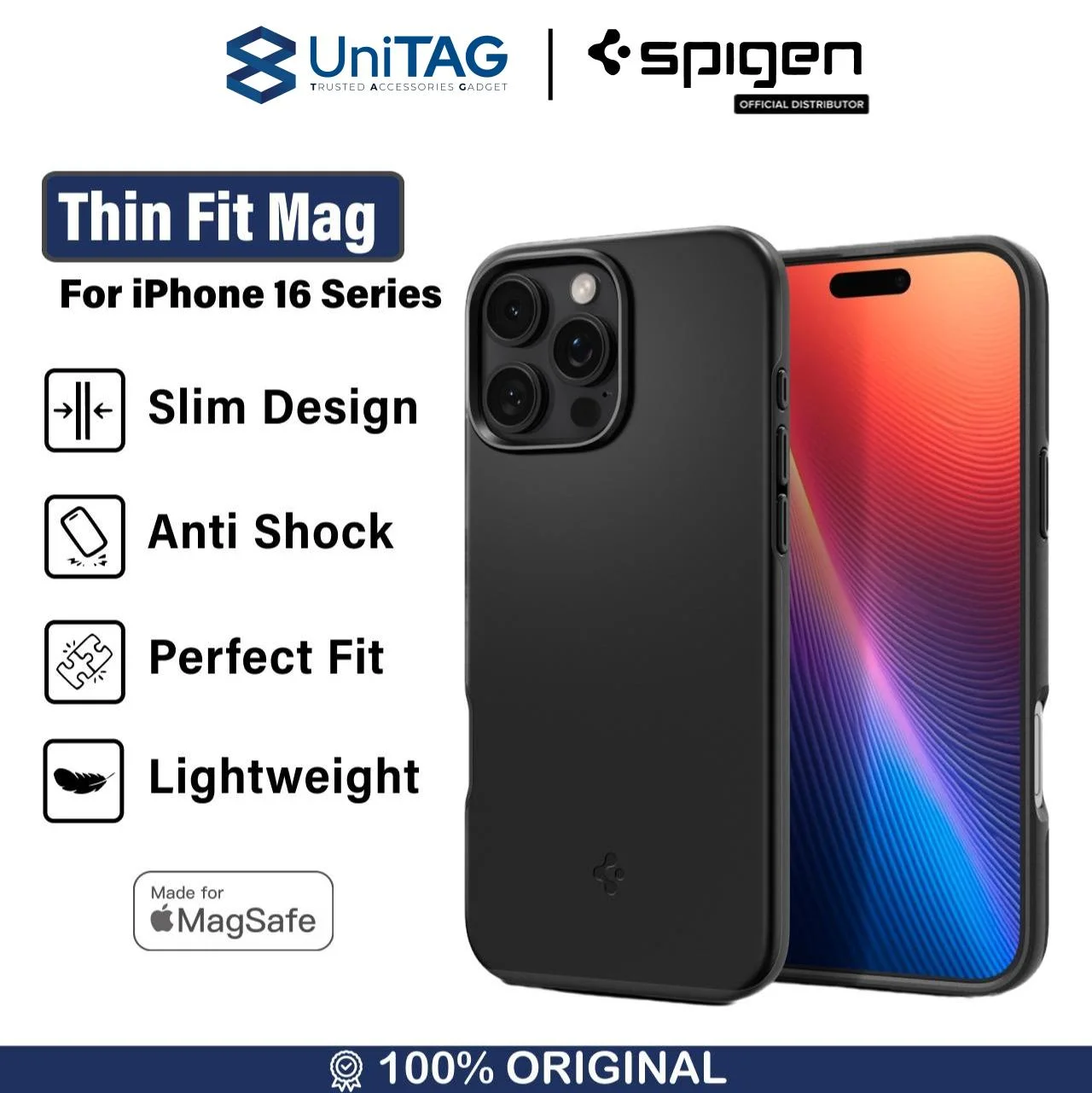 Case iPhone 16 Series Pro Max Plus Spigen Thin Fit MagFit MagSafe Anti Shock Crack Slim Matte Casing